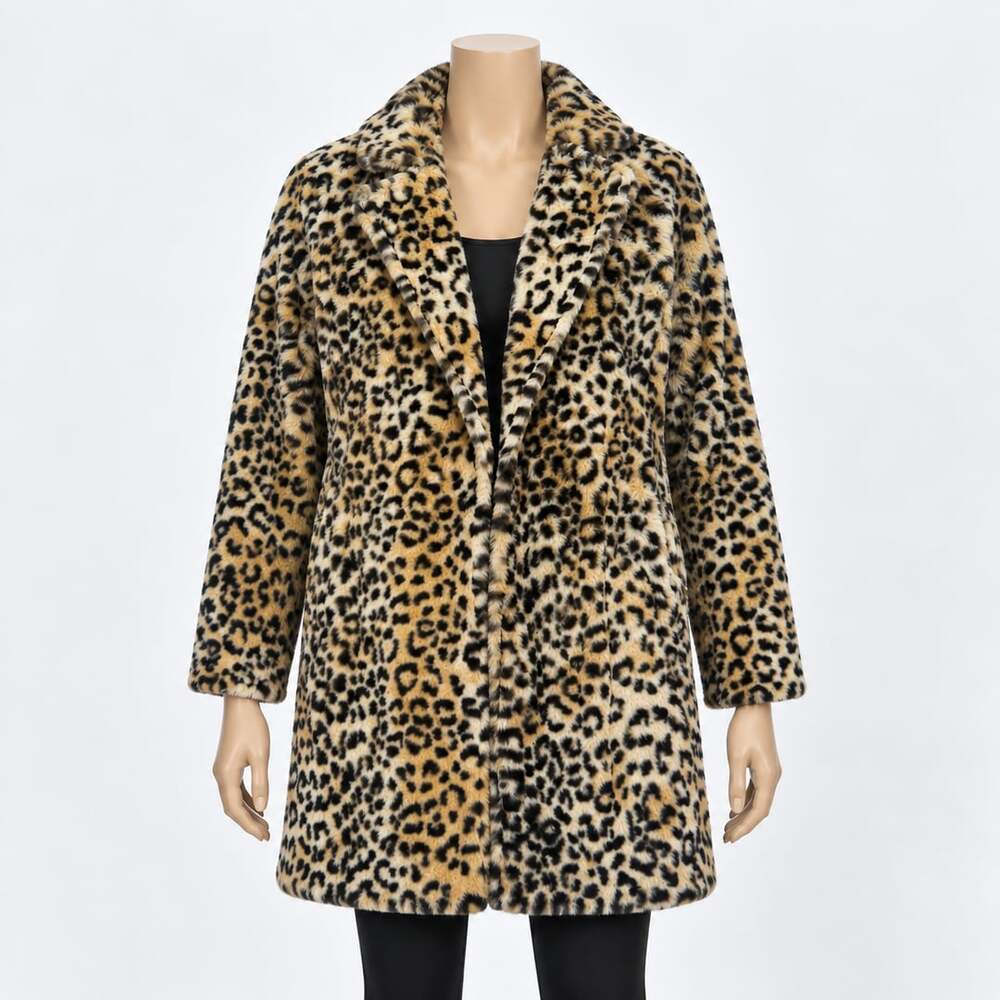 Charlotte Russe Leopard Faux Fur Coat Womenโs XS Animal Print Long Jacket